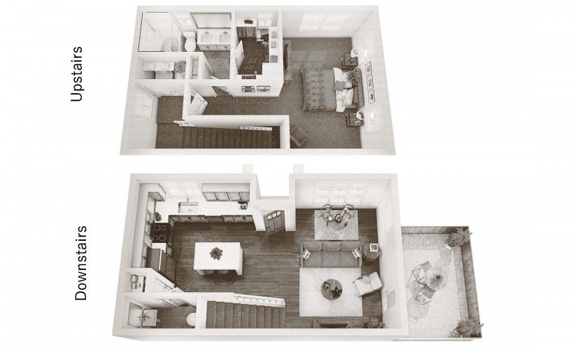 One Bedroom Cottage (A1C ) - 1 bedroom floor plan layout with 1.5 bathroom and 851 square feet